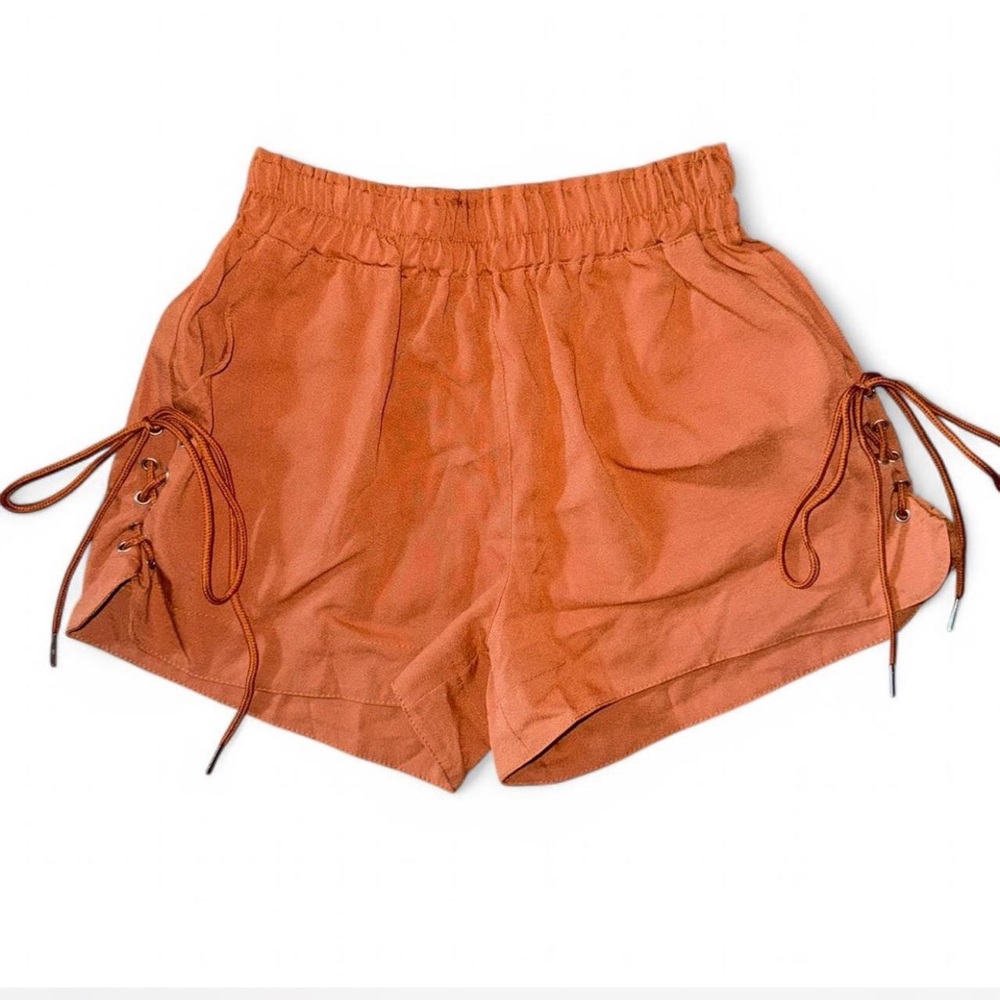 Camel or Hunter Green Cinched lace up shorts